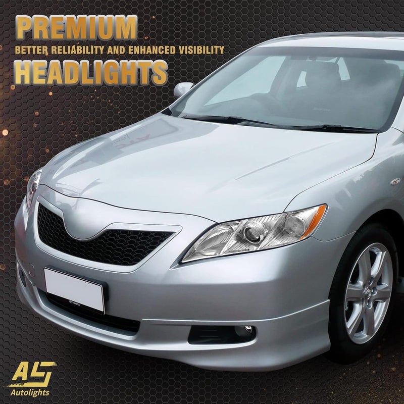 AS 2007 2008 2009 Toyota Camry Headlight Assembly Headlamps for 07 08 09 Camry Exclude Hybrid Projector Left and Right Pair - Chrome Housing Clear Lens - Image 2